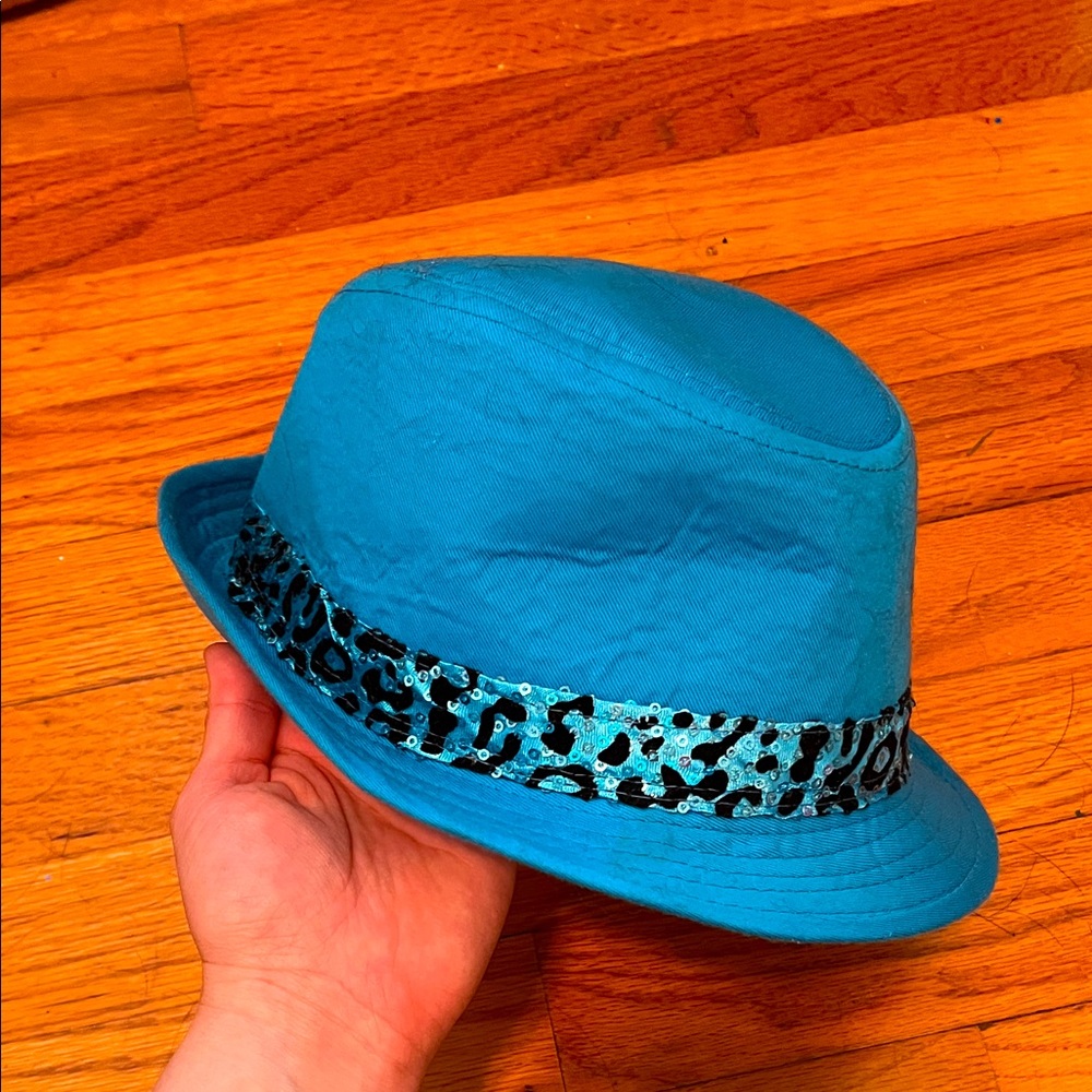 Blue Fedora with Leopard Band